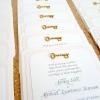 ♥These romantic invitations are a shimmery opal on the bottom, a luxe blush in the middle, and have gold keys adorning the top layer.
